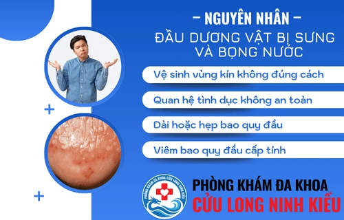 Đầu dương vật bị sưng đỏ và bọng nước là bệnh gì?